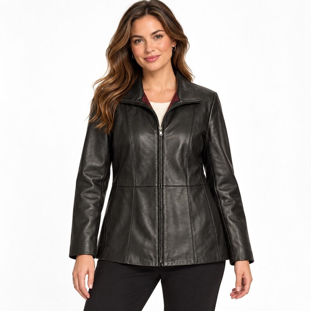 Croft & Barrow Women’s L Black Soft Lambskin Leather Zip Front Jacket Classic